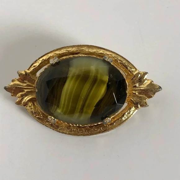 Vtg Tiger Eye  Brooch - Picture 2 of 9